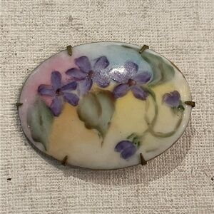 Antique style handpainted purple Floral porcelain Brooch. So sweet!
